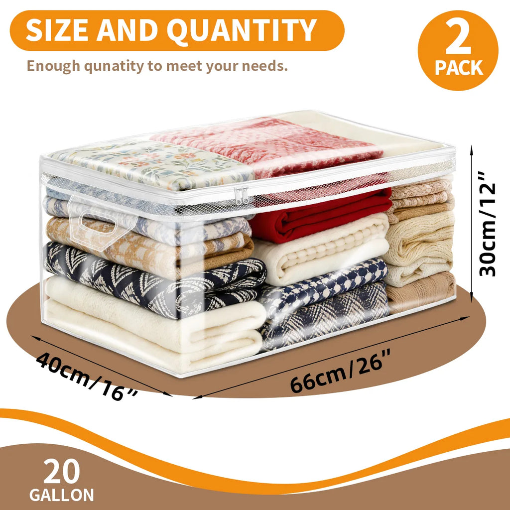 AGALI Jumbo 20-Gallon Clothing Storage Bag Jumbo Size, Heavy-Duty Zipper & Clear Panel, Space-Saver for Comforters, Blankets, and Seasonal Clothes (2 Packs)