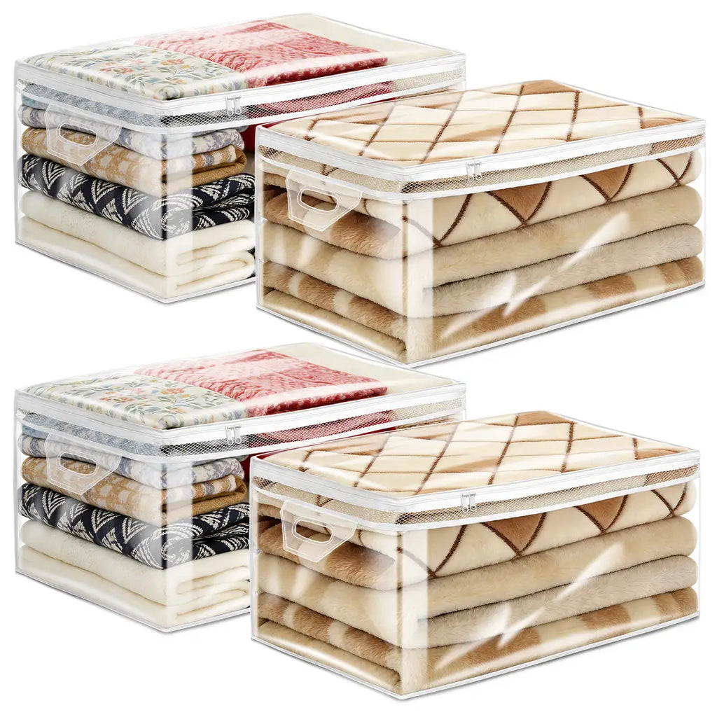 AGALI Jumbo 20-Gallon Clothing Storage Bag Jumbo Size, Heavy-Duty Zipper & Clear Panel, Space-Saver for Comforters, Blankets, and Seasonal Clothes (4 Packs)