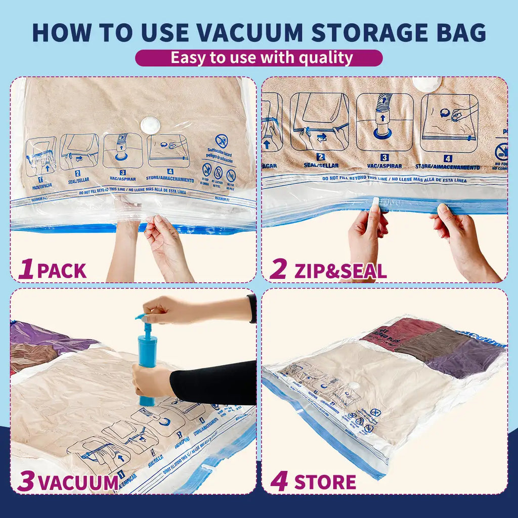 AGALI XXL Jumbo Vacuum Storage Bags, 47"x35" Extra Large Vacuum Bags for Comforters, Blankets & Bedding, Includes a Manual Pump (4-Pack)