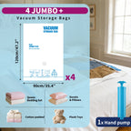 AGALI XXL Jumbo Vacuum Storage Bags, 47"x35" Extra Large Vacuum Bags for Comforters, Blankets & Bedding, Includes a Manual Pump (4-Pack)