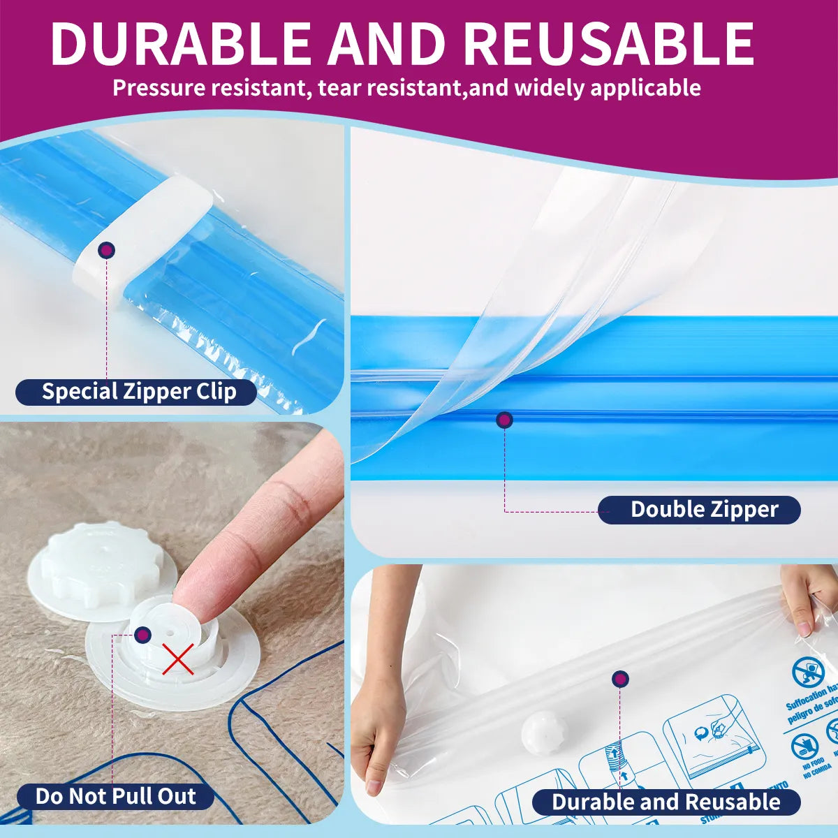 AGALI XXL Jumbo Vacuum Storage Bags, 47"x35" Extra Large Vacuum Bags for Comforters, Blankets & Bedding, Includes a Manual Pump (4-Pack)