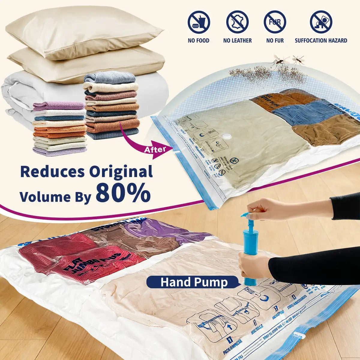 AGALI XXL Jumbo Vacuum Storage Bags, 47"x35" Extra Large Vacuum Bags for Comforters, Blankets & Bedding, Includes a Manual Pump (4-Pack)