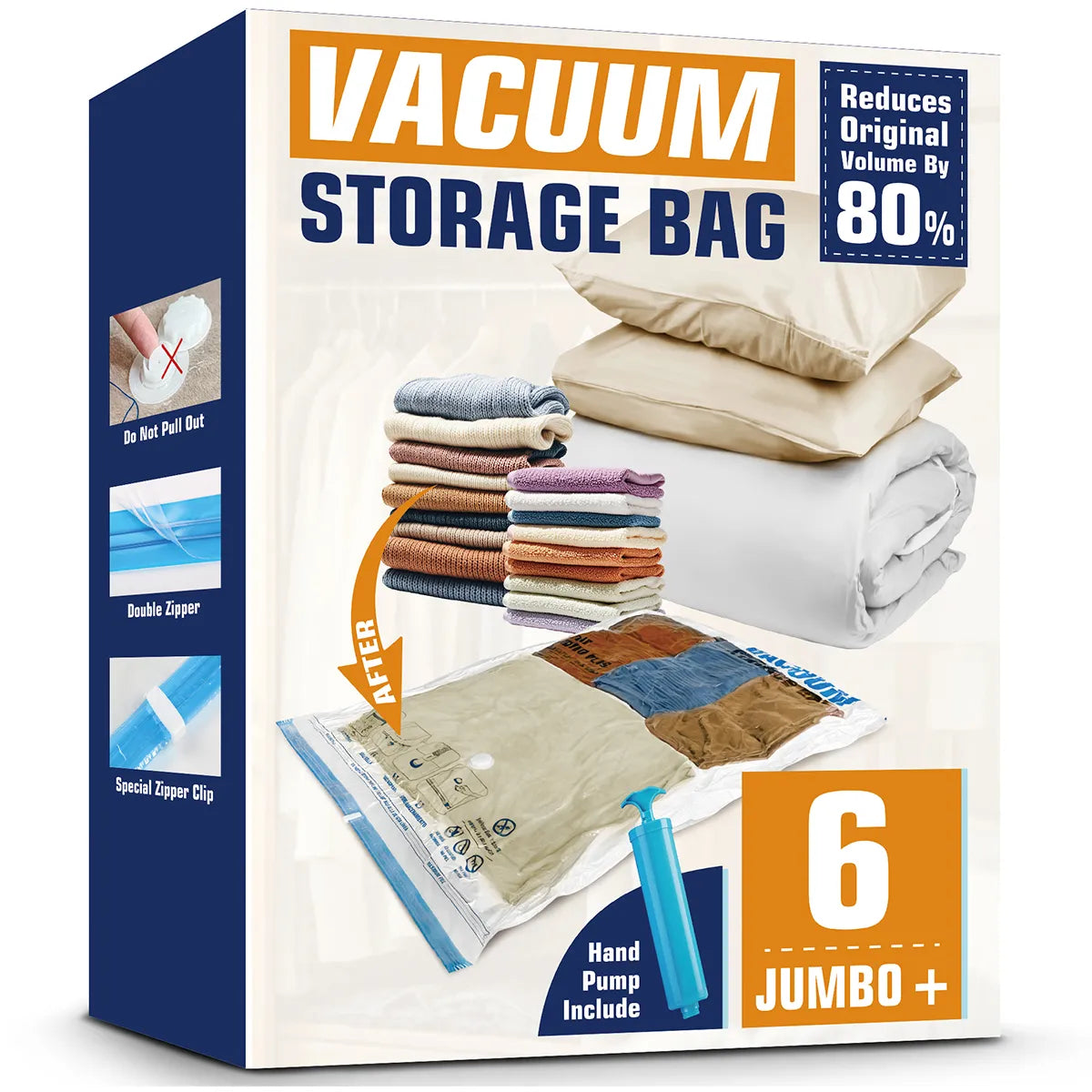 AGALI XXL Jumbo Vacuum Storage Bags, 47"x35" Extra Large Vacuum Bags for Comforters, Blankets & Bedding, Includes a Manual Pump (6 Packs)