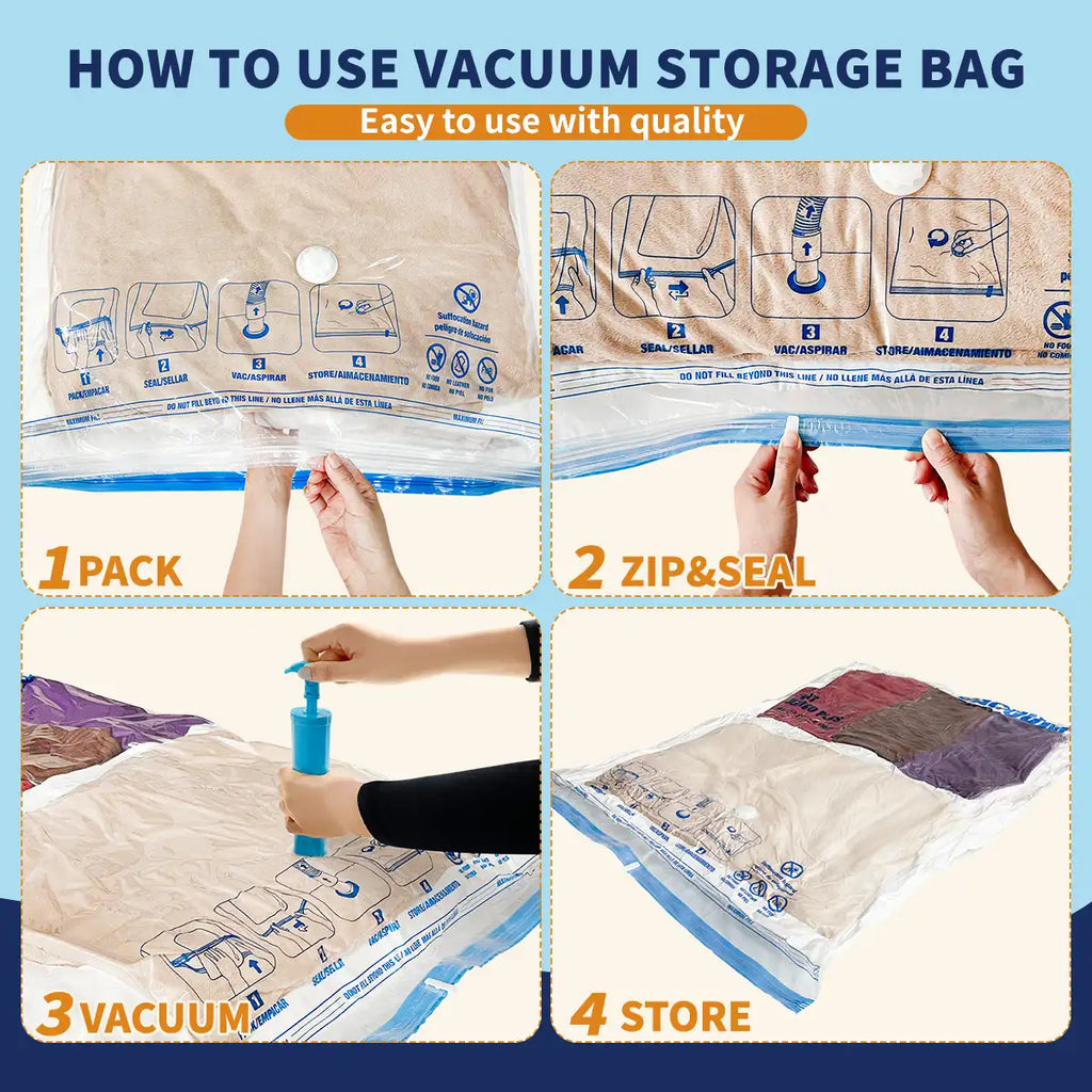 AGALI XXL Jumbo Vacuum Storage Bags, 47"x35" Extra Large Vacuum Bags for Comforters, Blankets & Bedding, Includes a Manual Pump (6 Packs)