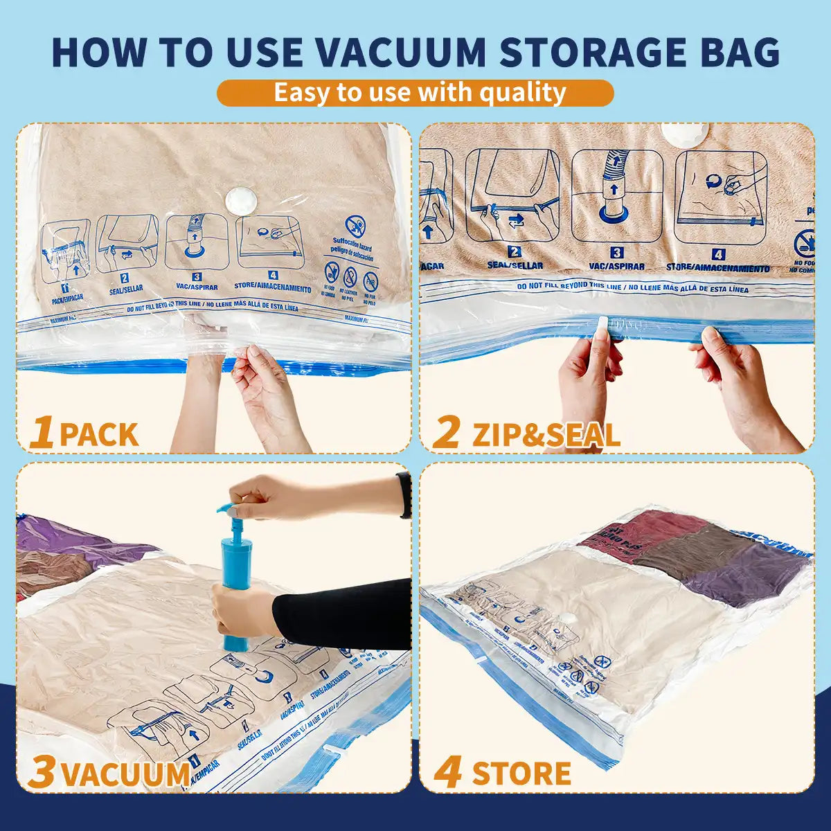 AGALI XXL Jumbo Vacuum Storage Bags, 47"x35" Extra Large Vacuum Bags for Comforters, Blankets & Bedding, Includes a Manual Pump (6 Packs)