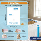 AGALI XXL Jumbo Vacuum Storage Bags, 47"x35" Extra Large Vacuum Bags for Comforters, Blankets & Bedding, Includes a Manual Pump (6 Packs)