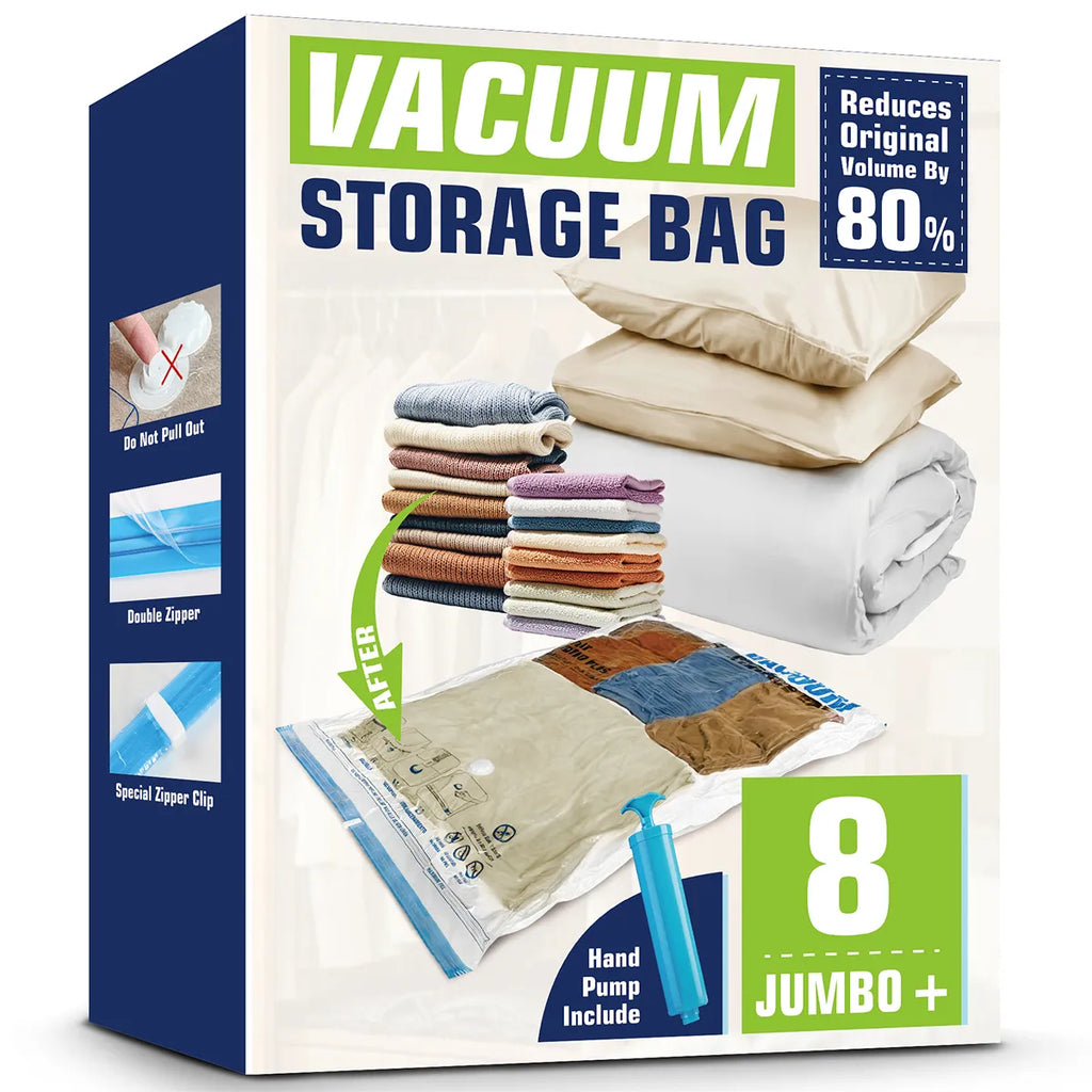 AGALI XXL Jumbo Vacuum Storage Bags, 47"x35" Extra Large Vacuum Bags for Comforters, Blankets & Bedding, Includes a Manual Pump (8-Pack)