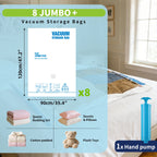 AGALI XXL Jumbo Vacuum Storage Bags, 47"x35" Extra Large Vacuum Bags for Comforters, Blankets & Bedding, Includes a Manual Pump (8-Pack)