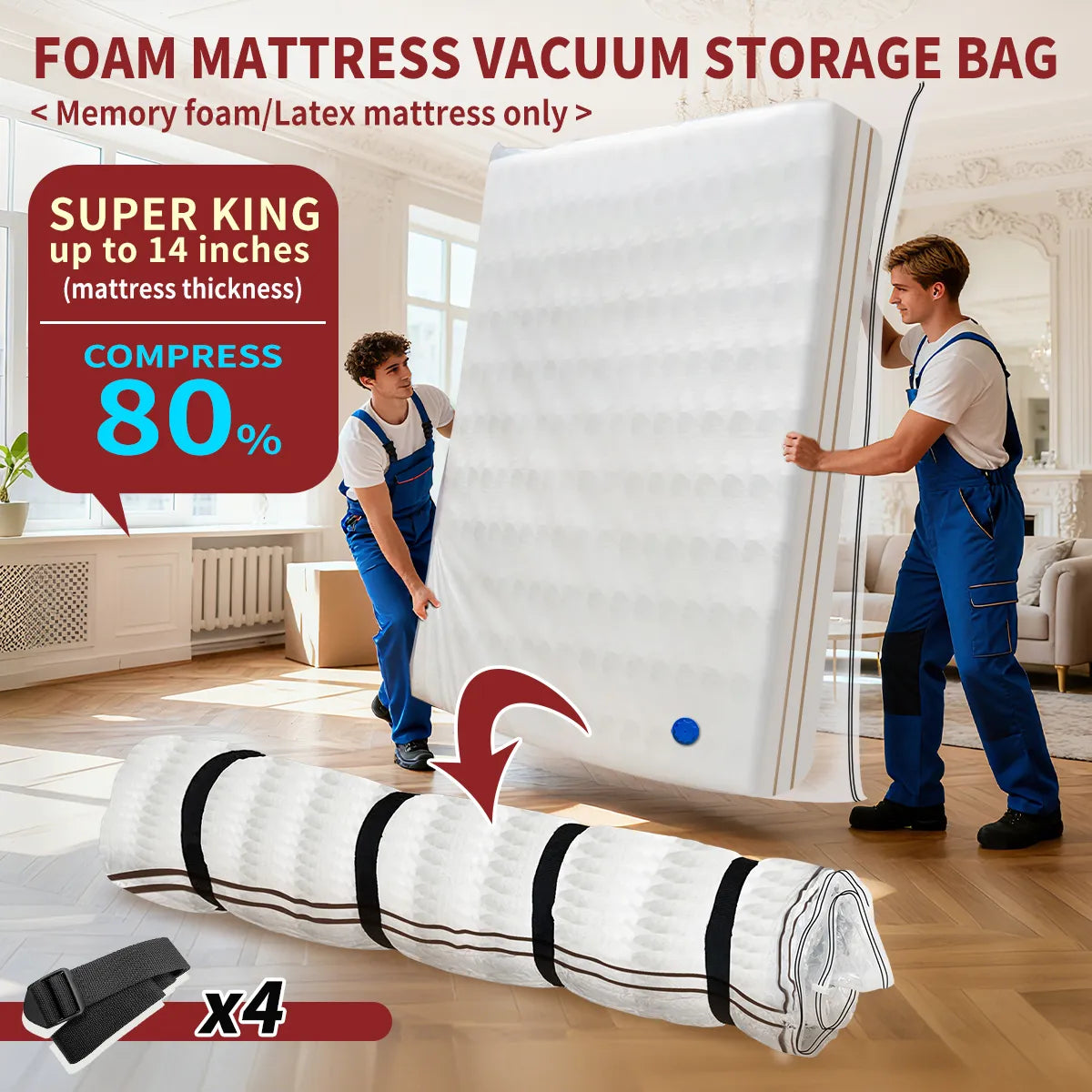 AGALI King / Super King Mattress Vacuum Bag for Moving, Vacuum Seal Bag for Memory Foam or Latex Mattress, Mattress Compression, Storage for Returns, and Moving