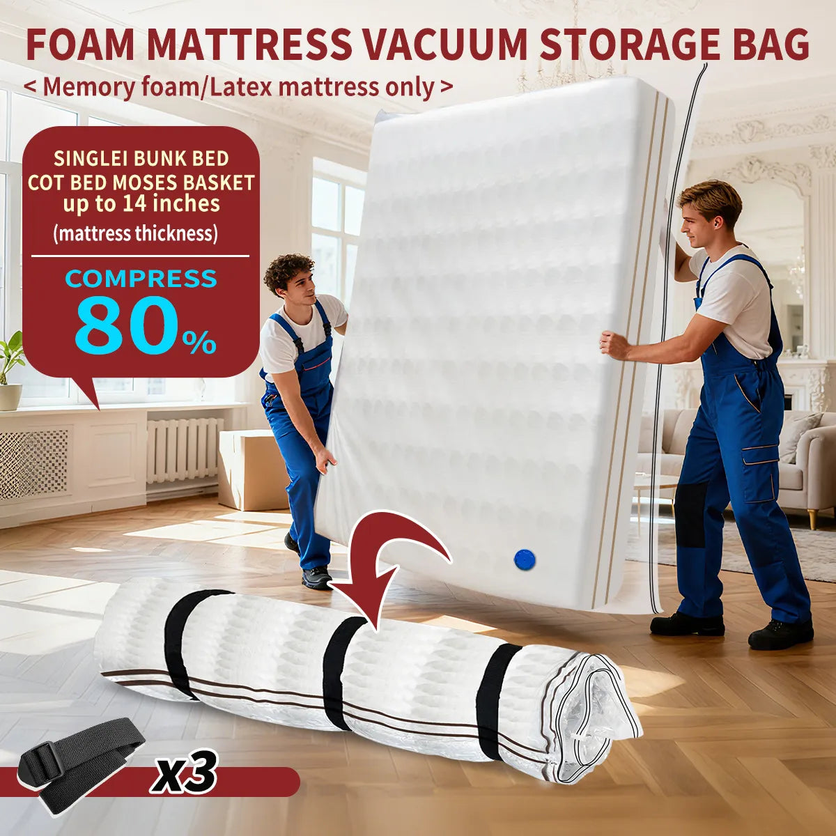 AGALI Twin / Twin XL Mattress Vacuum Bag for Moving & Storage, Airtight, Reusable, Durable Mattress Compression Bag