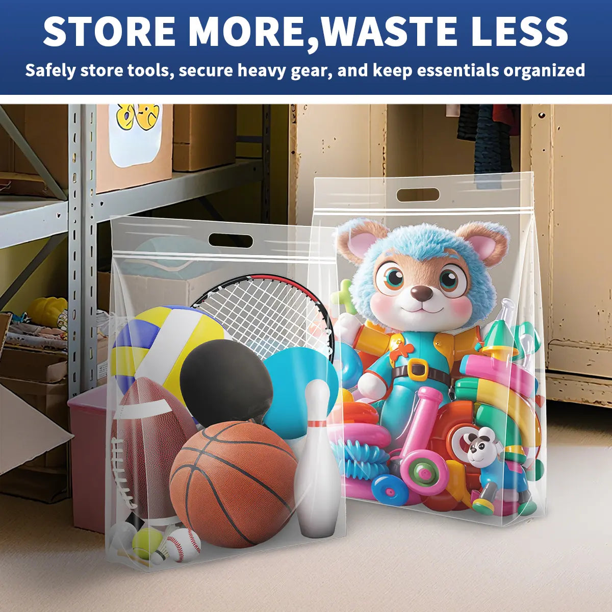 AGALI Large Resealable Plastic Jumbo Storage Bags, 25-Gallon, Pack of 3