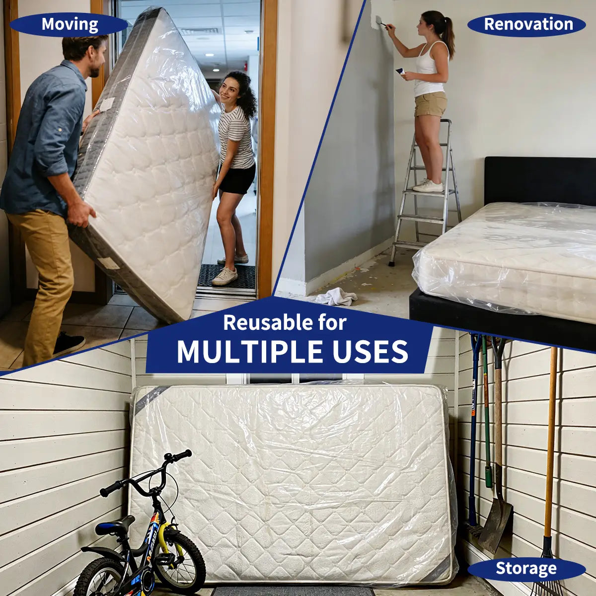 AGALI Heavy Duty Mattress Bag for Moving & Storage, 5 Mil Extra Thick, Fully Sealable Mattress Cover with Overlap Flap, Fits Mattress Up to 14" Thick
