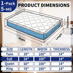 AGALI Heavy Duty Mattress Bag for Moving & Storage, 5 Mil Extra Thick, Fully Sealable Mattress Cover with Overlap Flap, Fits Mattress Up to 14" Thick