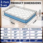AGALI Heavy Duty Mattress Bag for Moving & Storage, 5 Mil Extra Thick, Fully Sealable Mattress Cover with Overlap Flap, Fits Mattress Up to 14" Thick