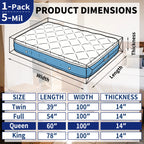 AGALI Heavy Duty Mattress Bag for Moving & Storage, 5 Mil Extra Thick, Fully Sealable Mattress Cover with Overlap Flap, Fits Mattress Up to 14" Thick