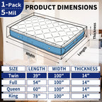 AGALI Heavy Duty Mattress Bag for Moving & Storage, 5 Mil Extra Thick, Fully Sealable Mattress Cover with Overlap Flap, Fits Mattress Up to 14" Thick