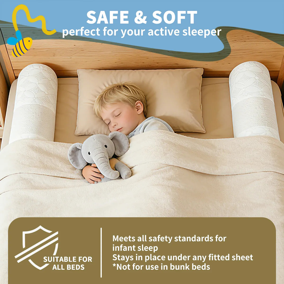 AGALI Bed Rail for Toddlers, Bed Guard Rail, Soft Memory Foam Toddler Bed Rail for Twin, Full, Queen, King Beds with Washable Cover, 2 Packs