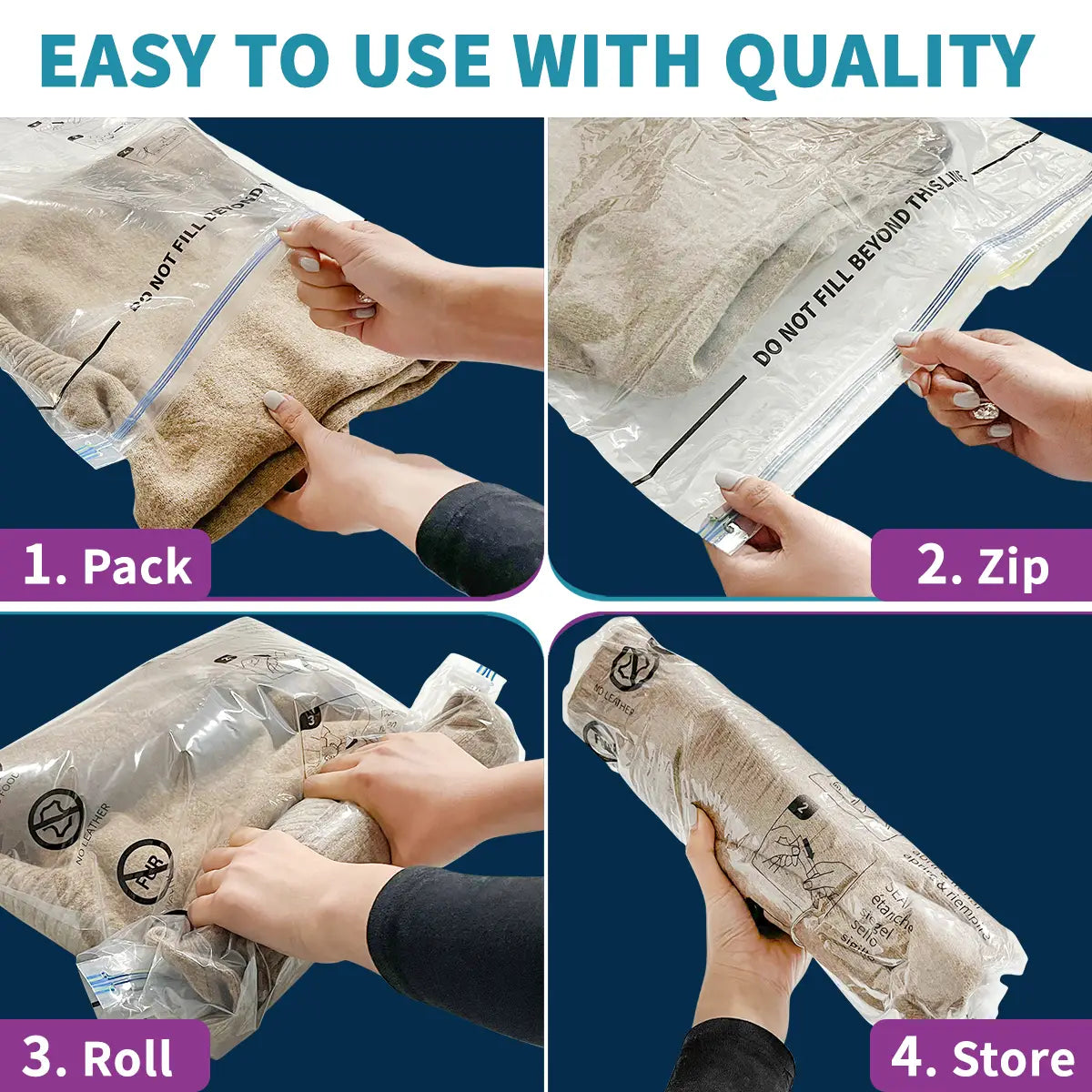 AGALI Compression Vacuum Space Saver Zipper Bags 12 Pack for Food Storage & Organization
