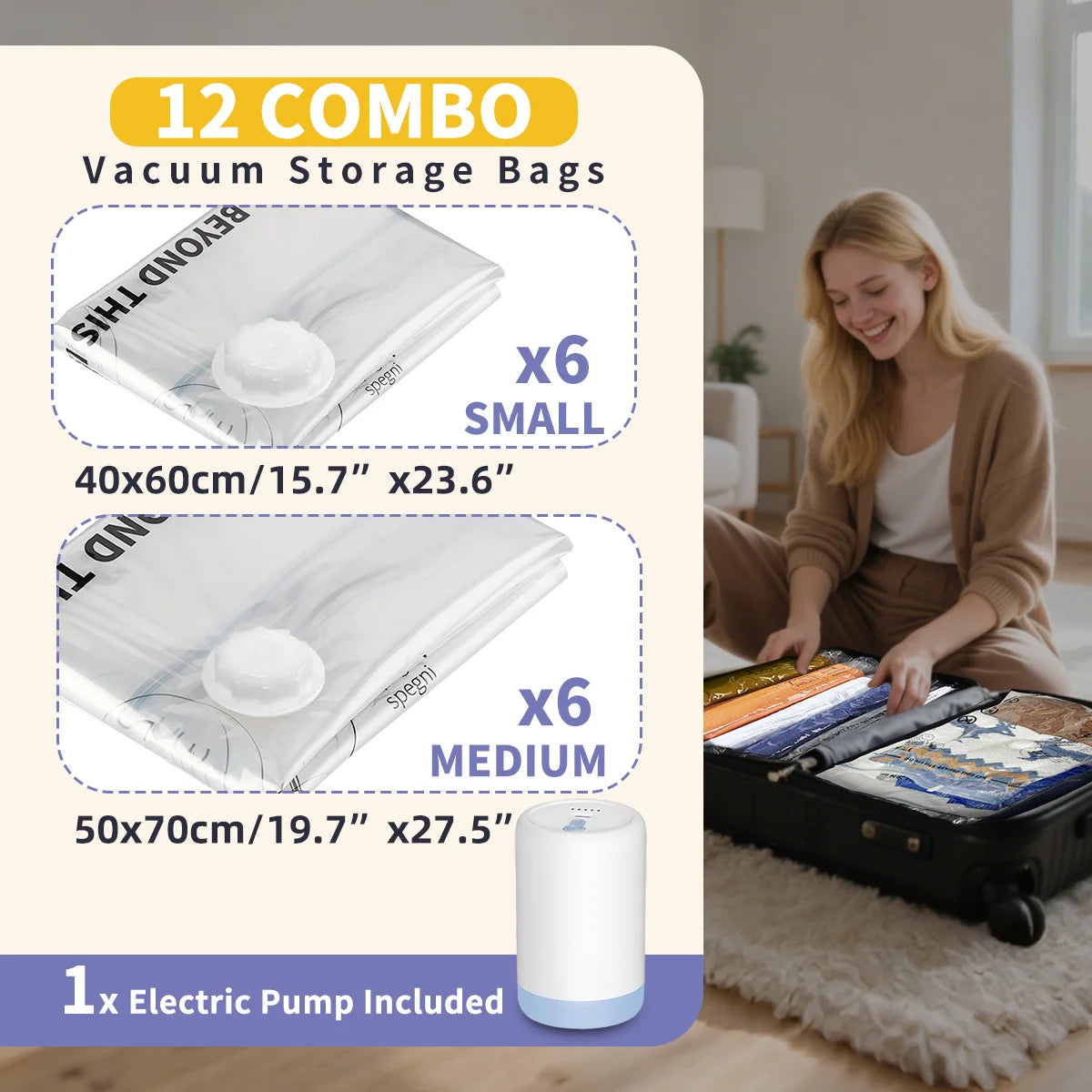 AGALI 12 Pack Space Saver Storage Bags with Electric Pump for Clothes Bedding Comforters