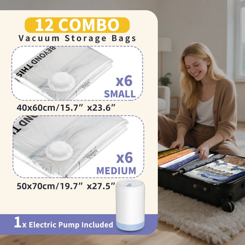 AGALI 12 Pack Space Saver Storage Bags with Electric Pump for Clothes Bedding Comforters