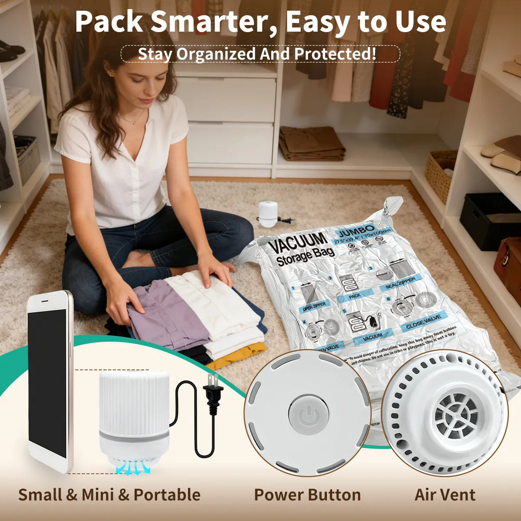 AGALI 10 Pack Jumbo Vacuum Storage Bags with Electric Pump, Space Saver Bag for Clothes, Mattress, Blanket, Duvets, Pillows, Comforters, Travel