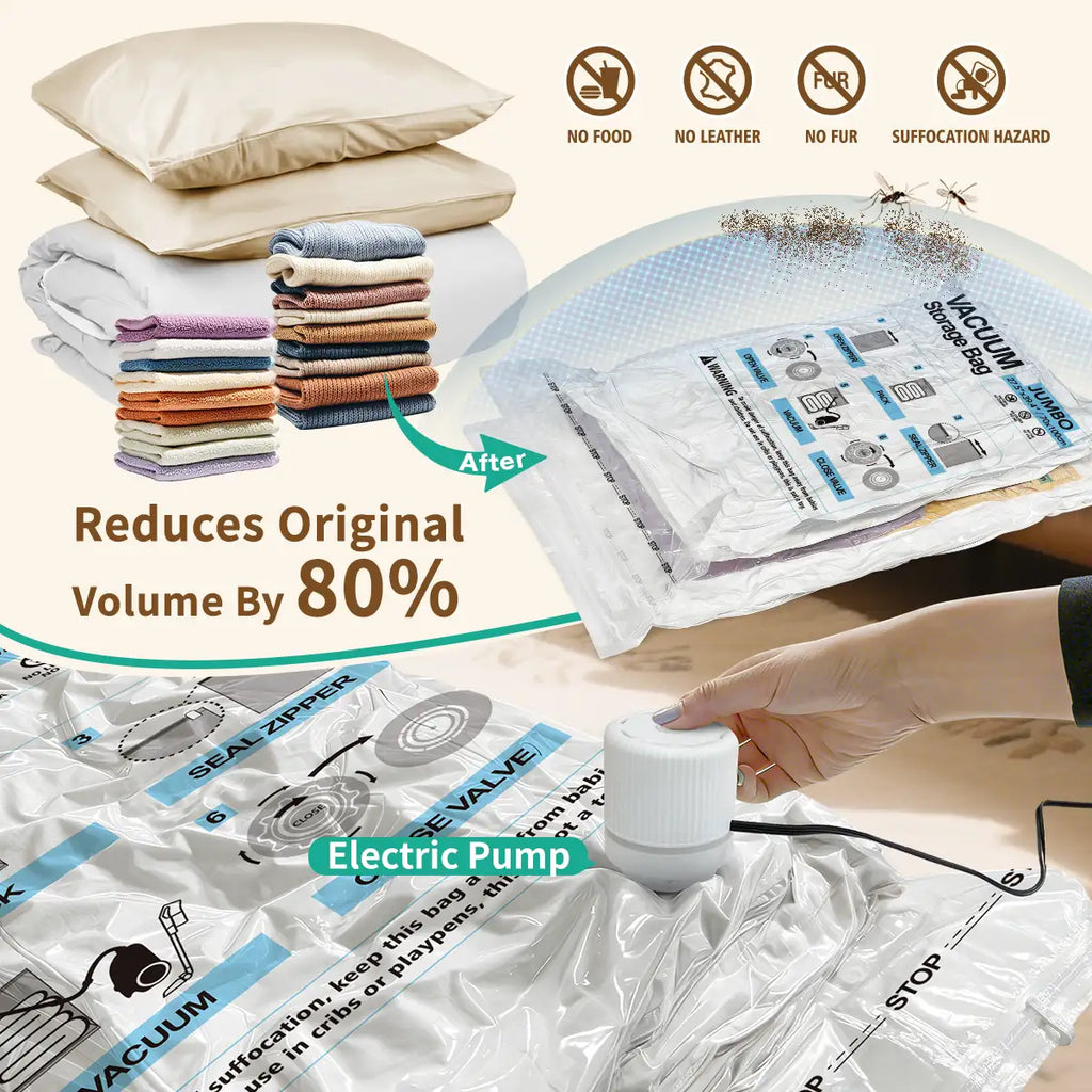 AGALI 10 Pack Jumbo Vacuum Storage Bags with Electric Pump, Space Saver Bag for Clothes, Mattress, Blanket, Duvets, Pillows, Comforters, Travel