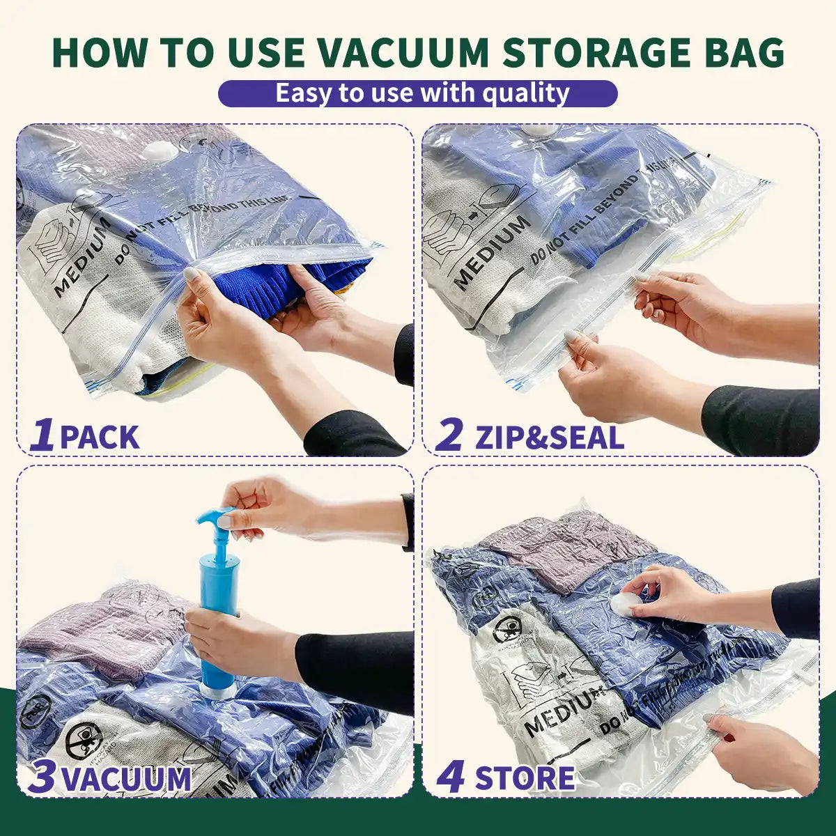 AGALI Vacuum Storage Bags, Airtight Space Saver Bags, 10 Medium Pack for Clothes, Comforters, Blankets, Bedding