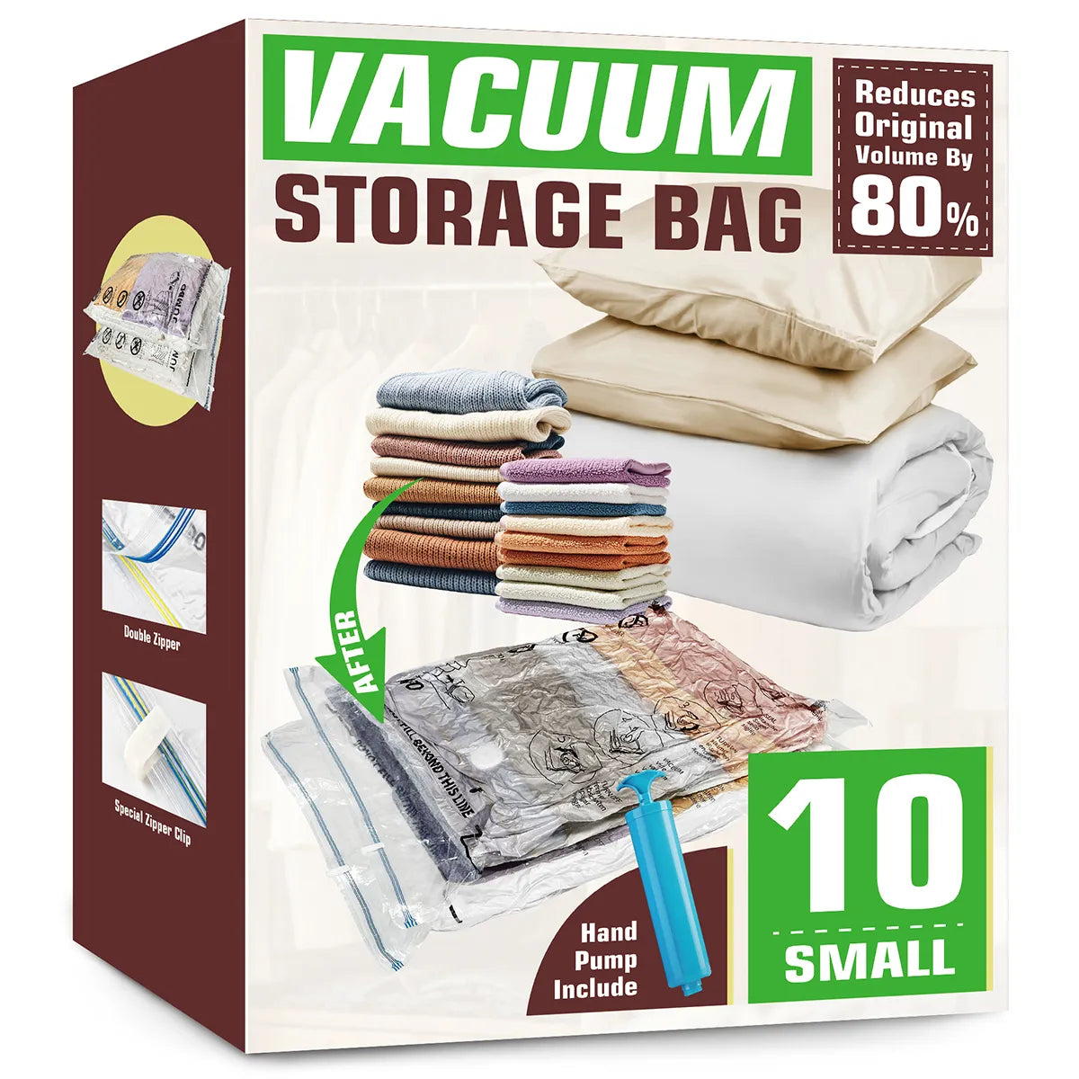 AGALI Vacuum Storage Bags, Airtight Space Saver Bags, 10 Small Pack for Clothes, Comforters, Blankets, Bedding