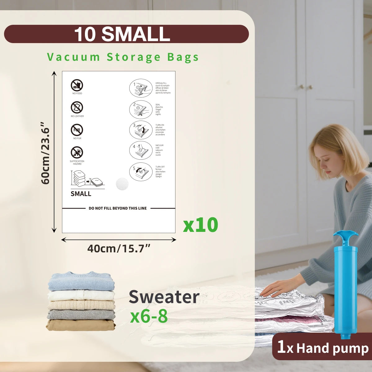 AGALI Vacuum Storage Bags, Airtight Space Saver Bags, 10 Small Pack for Clothes, Comforters, Blankets, Bedding