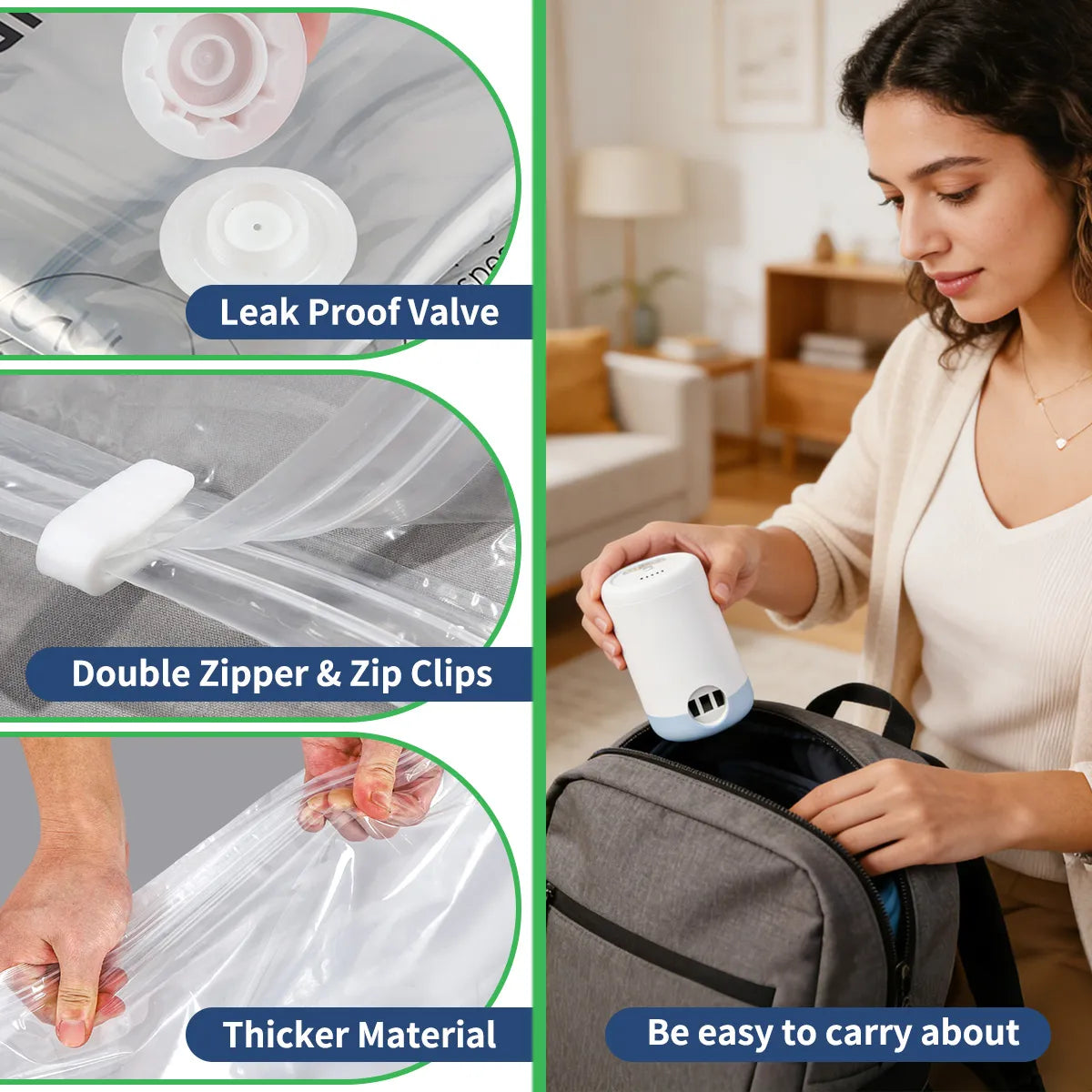 AGALI 12-Pack Vacuum Storage Bags with Electric Pump Included, Space Saver Compression Bags in Mixed Sizes for Clothes, Blankets, Bedding & Travel, Airtight, Waterproof Storage Organizer Set