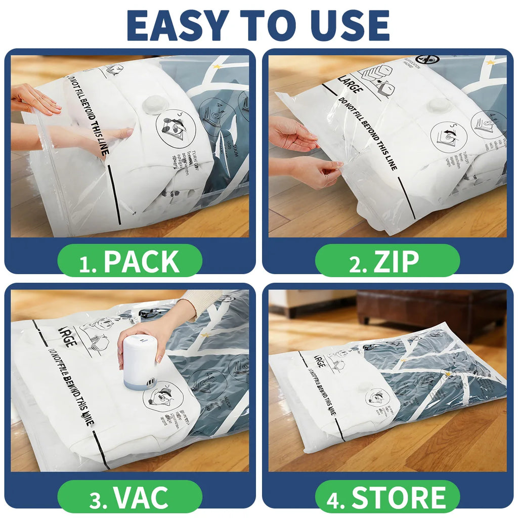 AGALI 12-Pack Vacuum Storage Bags with Electric Pump Included, Space Saver Compression Bags in Mixed Sizes for Clothes, Blankets, Bedding & Travel, Airtight, Waterproof Storage Organizer Set