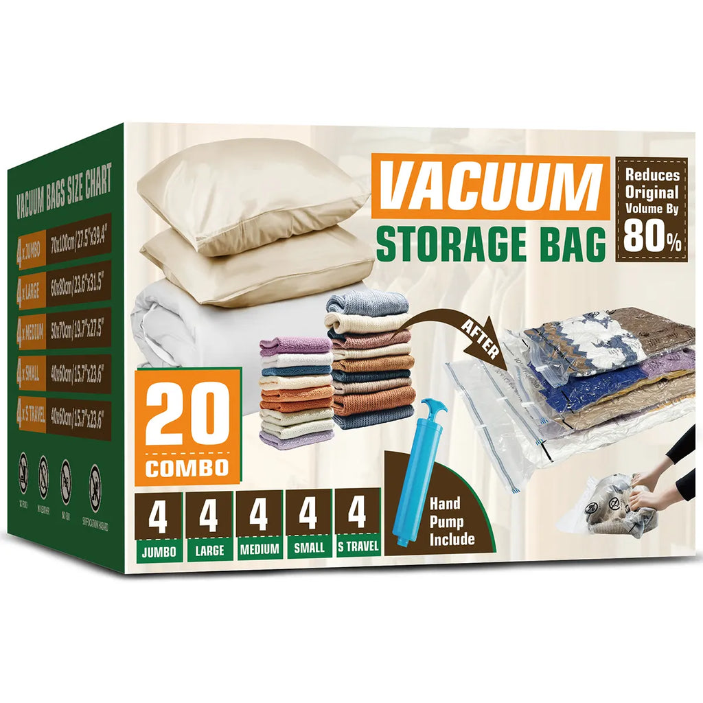 AGALI Transparent Storage Bags 20 Pack with Hand Pump - Space Saving Organizer