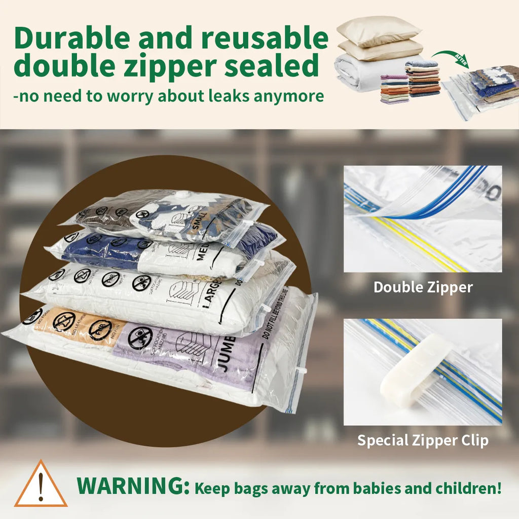 AGALI Transparent Storage Bags 20 Pack with Hand Pump - Space Saving Organizer