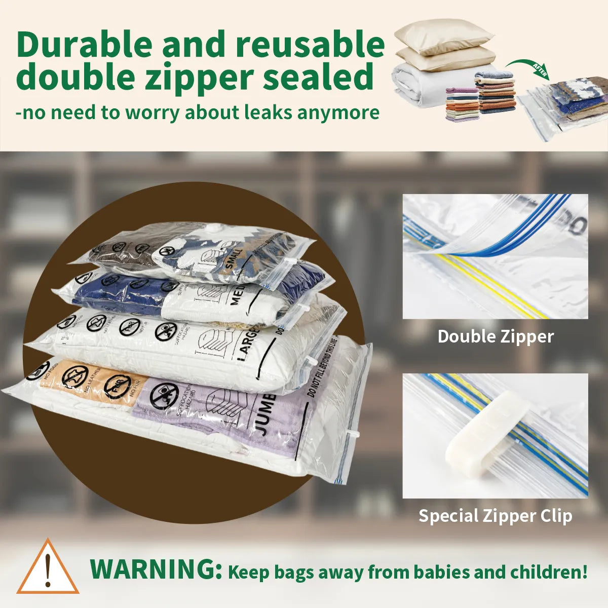 AGALI Transparent Storage Bags 20 Pack with Hand Pump - Space Saving Organizer