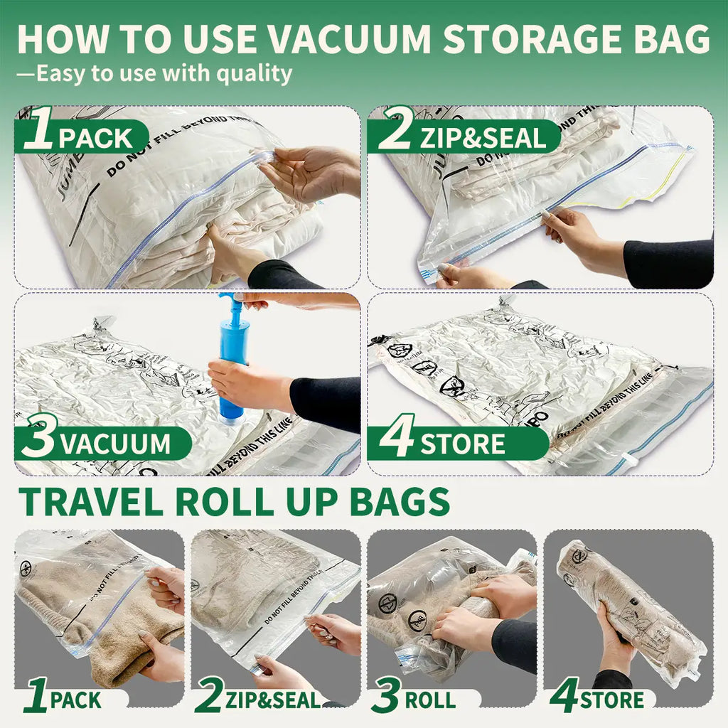 AGALI Transparent Storage Bags 20 Pack with Hand Pump - Space Saving Organizer