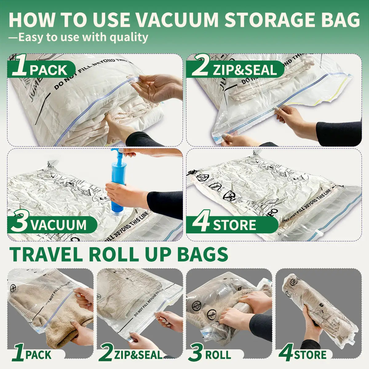 AGALI Transparent Storage Bags 20 Pack with Hand Pump - Space Saving Organizer