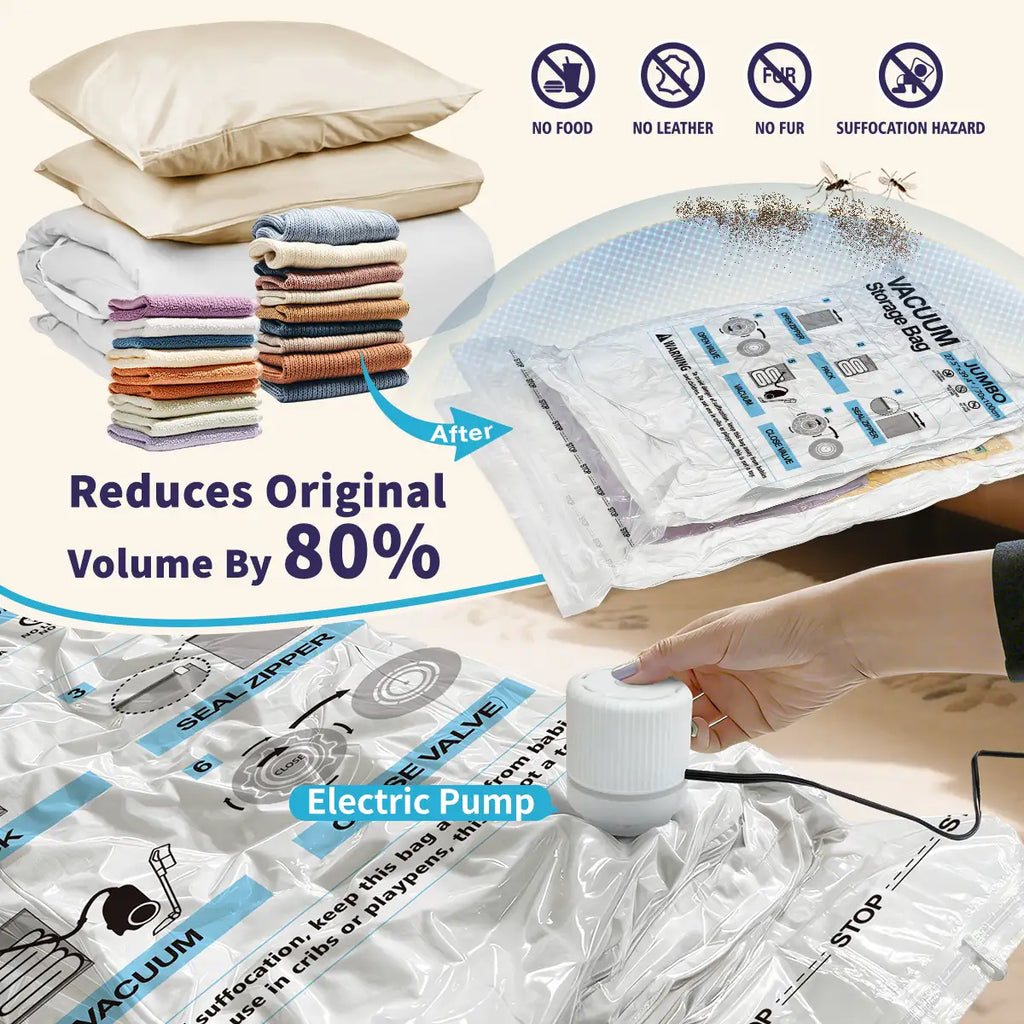 AGALI 25 Pack Vacuum Storage Bags with Electric Pump, Space Saver Bag for Clothes, Mattress, Blanket, Duvets, Pillows, Comforters, Travel