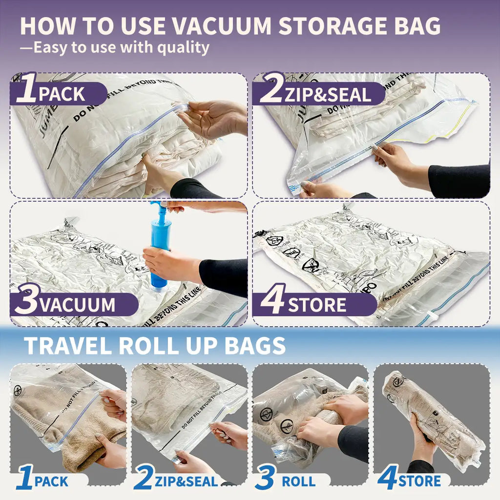 AGALI Vacuum Storage Bags 30 Pack Space Saver for Comforters, Blankets, Clothes, Travel Compression, Airtight, Reusable
