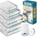 AGALI 8-Pack Vacuum Storage Bags with Electric Pump Included, Space Saver Compression Bags in Mixed Sizes for Clothes, Blankets, Bedding & Travel, Airtight, Waterproof Storage Organizer Set