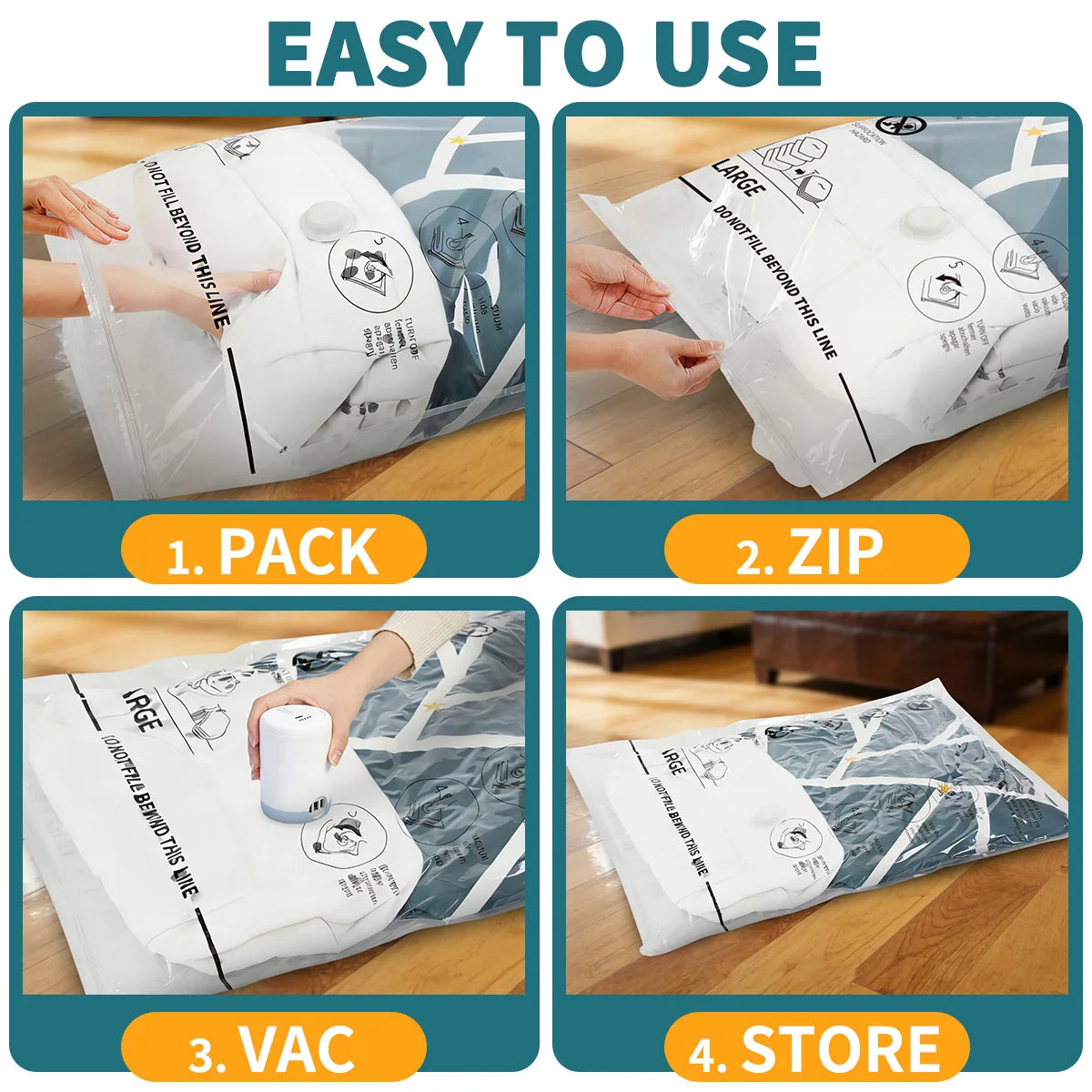 AGALI 8-Pack Vacuum Storage Bags with Electric Pump Included, Space Saver Compression Bags in Mixed Sizes for Clothes, Blankets, Bedding & Travel, Airtight, Waterproof Storage Organizer Set