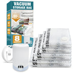 AGALI 8-Pack Vacuum Storage Bags with Electric Pump Included, Space Saver Compression Bags in Mixed Sizes for Clothes, Blankets, Bedding & Travel, Airtight, Waterproof Storage Organizer Set