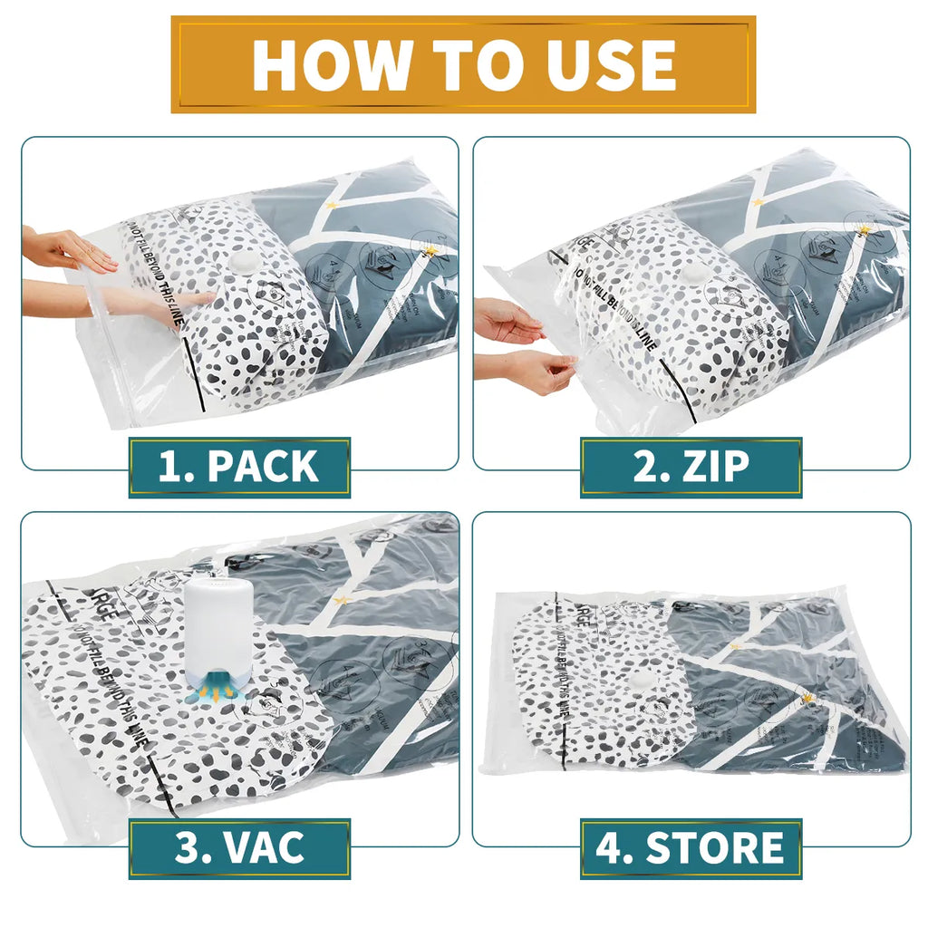 AGALI 8-Pack Vacuum Storage Bags with Electric Pump Included, Space Saver Compression Bags in Mixed Sizes for Clothes, Blankets, Bedding & Travel, Airtight, Waterproof Storage Organizer Set