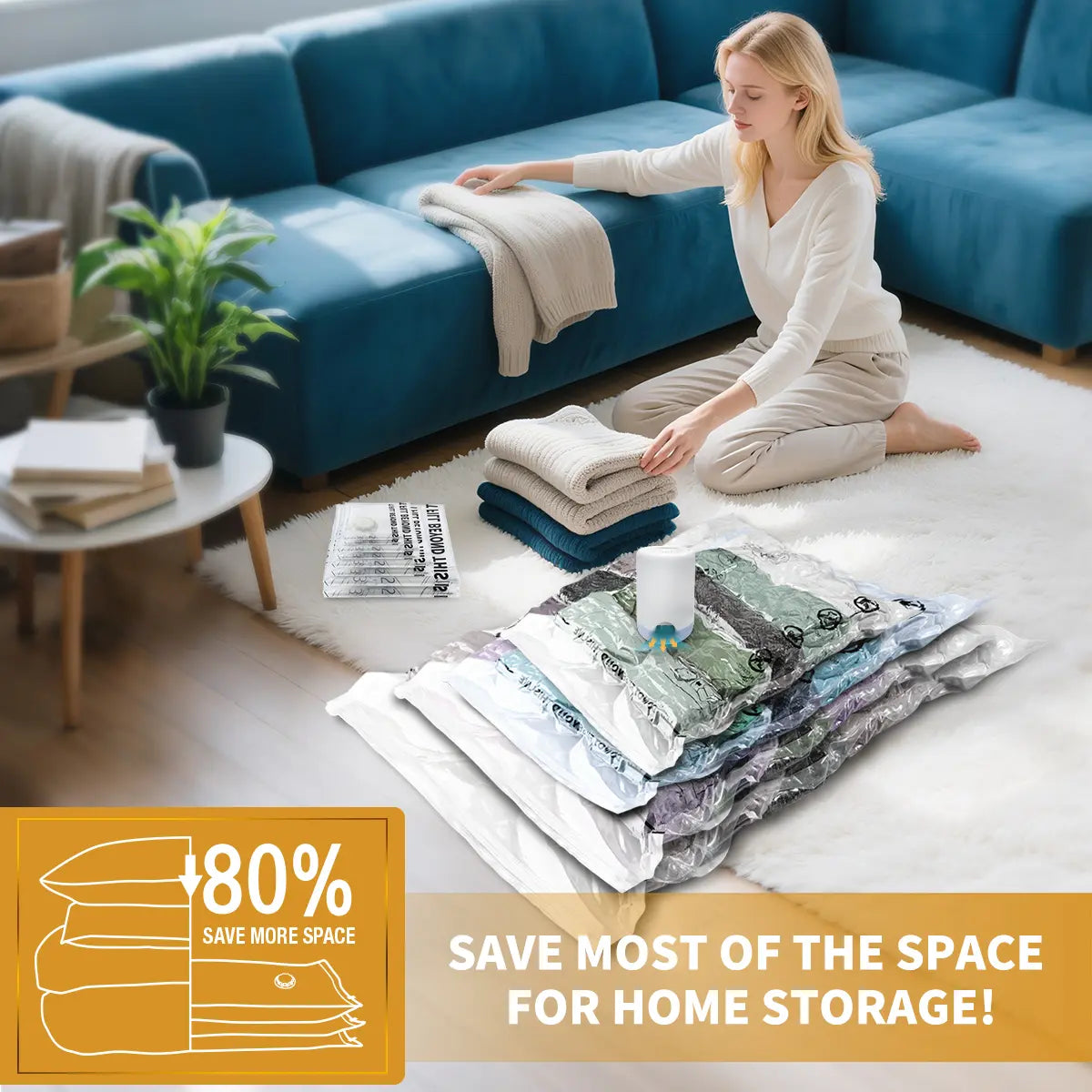 AGALI 8-Pack Vacuum Storage Bags with Electric Pump Included, Space Saver Compression Bags in Mixed Sizes for Clothes, Blankets, Bedding & Travel, Airtight, Waterproof Storage Organizer Set