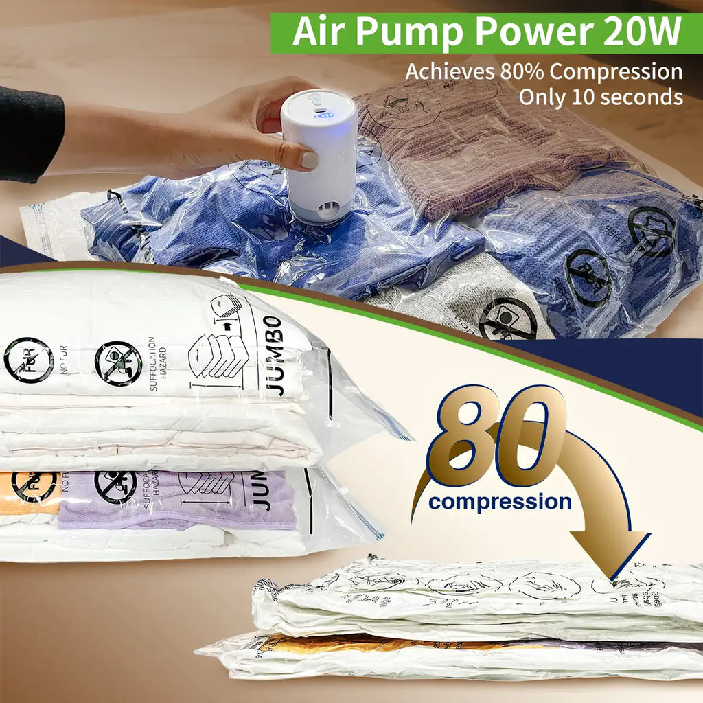 AGALI Vacuum Storage Bags with Electric Pump, 30-Pack Space Saver Seal Bags for Clothes, Bedding, Comforters & More, High-Power Wireless Pump Included, for Home & Travel