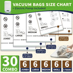 AGALI Vacuum Storage Bags with Electric Pump, 30-Pack Space Saver Seal Bags for Clothes, Bedding, Comforters & More, High-Power Wireless Pump Included, for Home & Travel