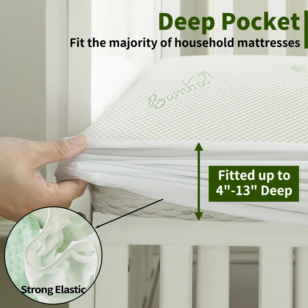 AGALI Waterproof Bamboo Mattress Protector Hypoallergenic Breathable Crib Size 4-13 Inch Pocket 2 Pack