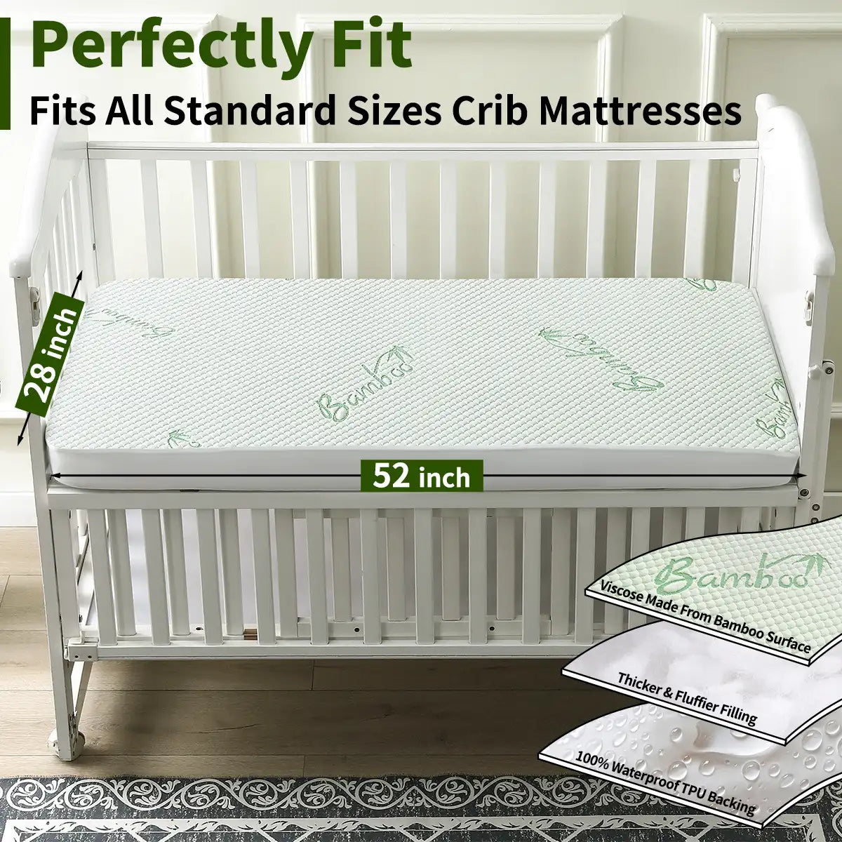 AGALI Waterproof Bamboo Mattress Protector Hypoallergenic Breathable Crib Size 4-13 Inch Pocket 2 Pack