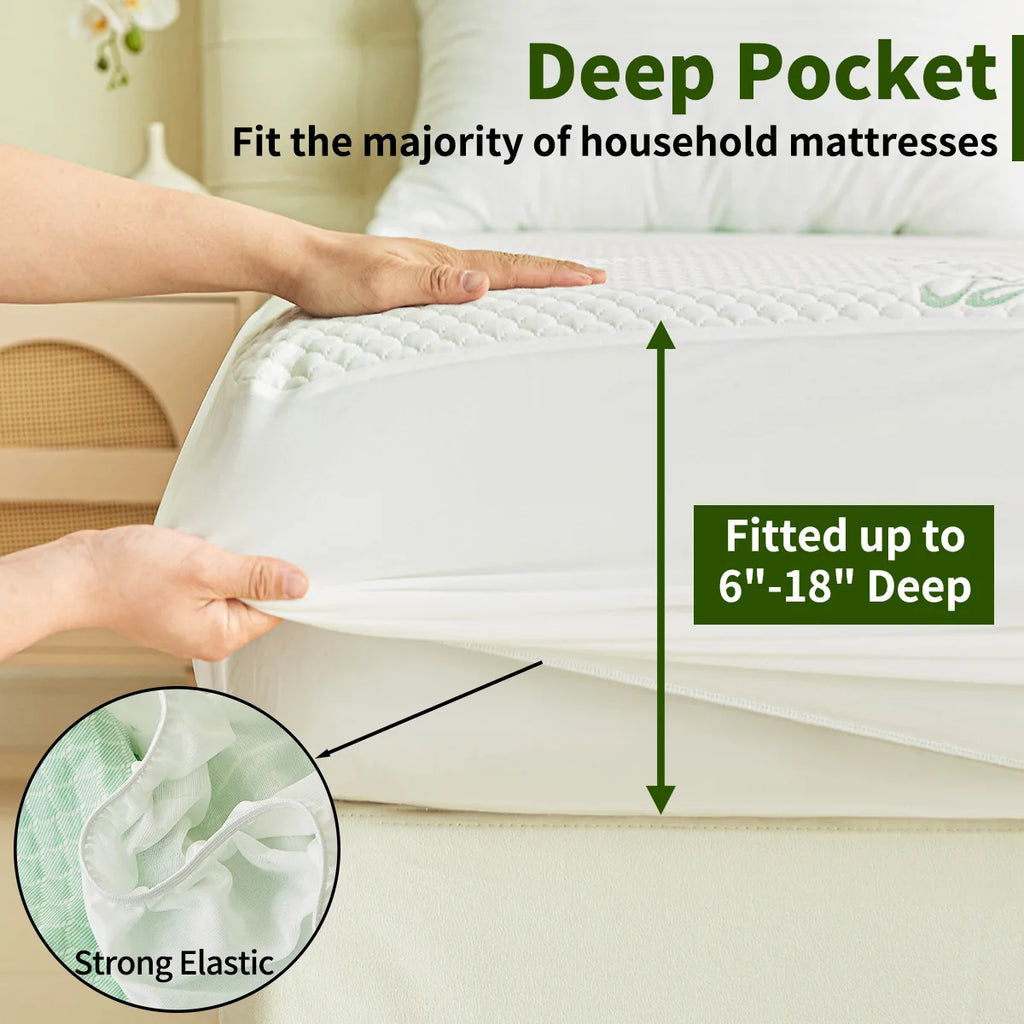 AGALI Waterproof Queen Mattress Protector Viscose from Bamboo 6-18 Inch Deep Pocket
