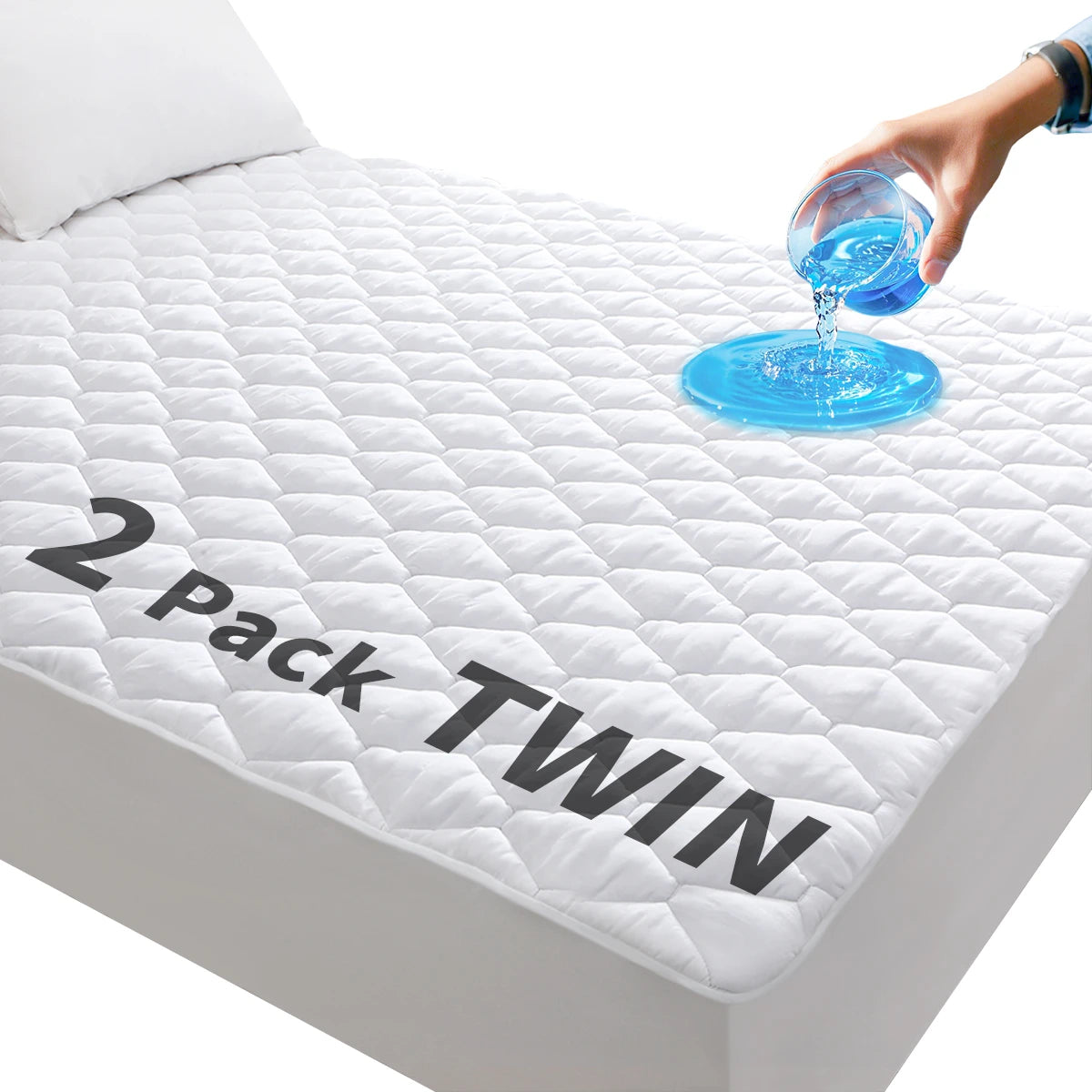 AGALI Waterproof Mattress Protector, Twin Size, Breathable Cooling Cover, Soft Noiseless Washable, Fits 6''-16'', 2 Packs