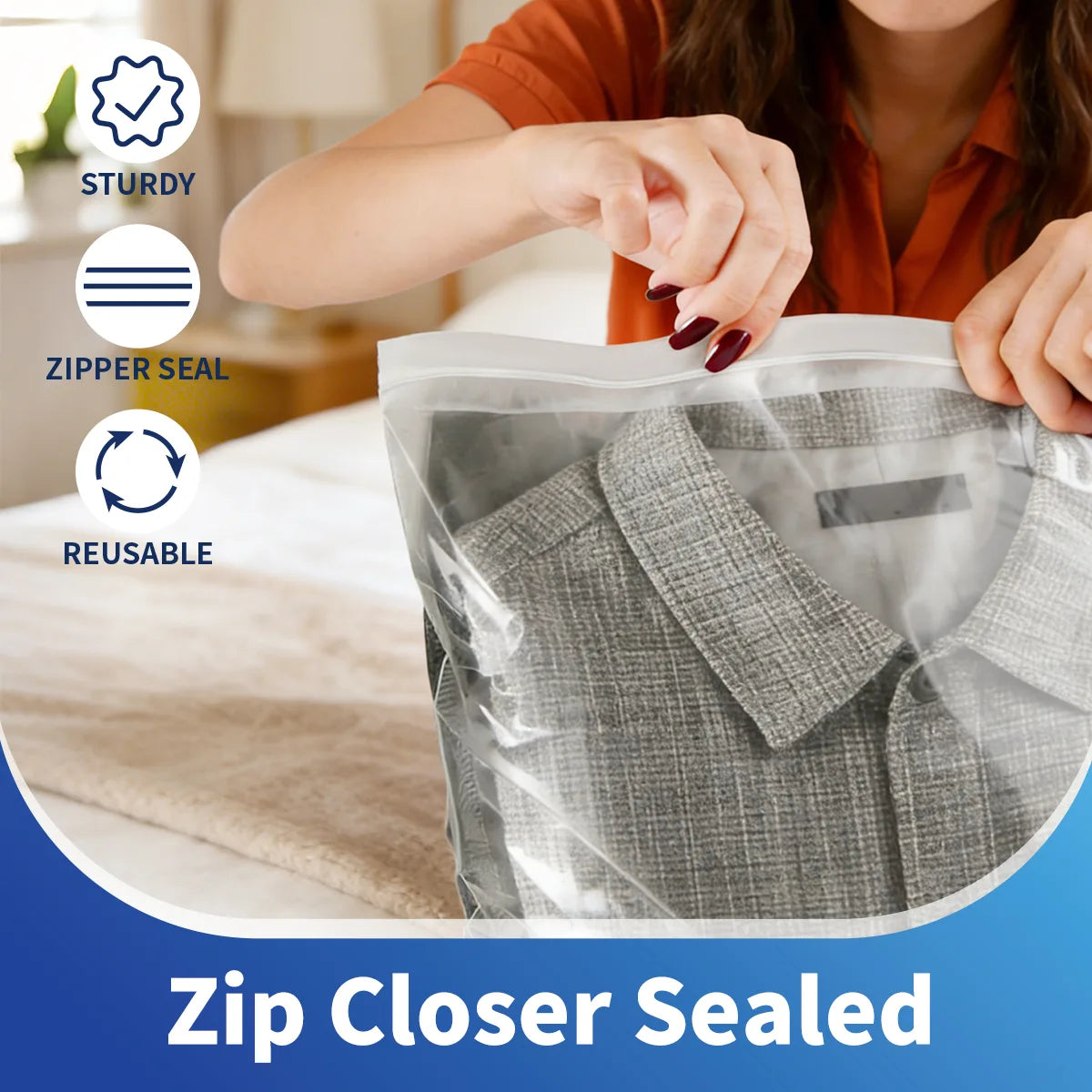 AGALI Extra Large 10 Gallon Zippered Plastic Bags for Storage- 24'' x 24'', Ideal for Clothes Clothing, Travel, Moving, 3-mil Extra Thick Clear Plastic, 15 pack